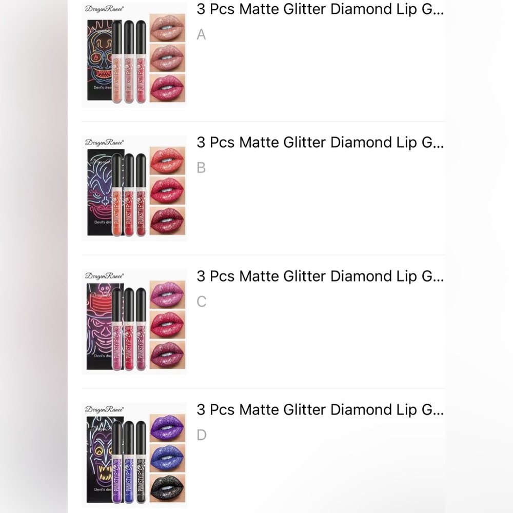 Matte Glitter Lip Gloss - 3 per box, you choose box - NWT